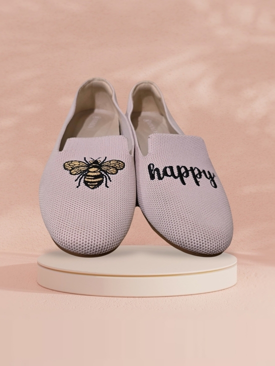 Vivaia Shoes - Vivaia Embroidered Bee 'Happy' Slip-On Flats - Light Pink